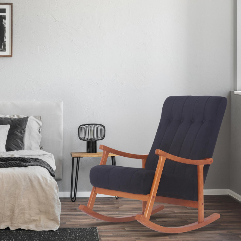 Poltrona a dondolo in velluto Saltillo noce/nera